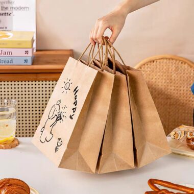 Custom printed kraft paper bags for restaurant takeaway and supermarket use