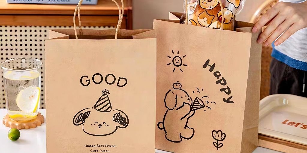 Custom printed kraft paper bags for restaurant takeaway and supermarket use