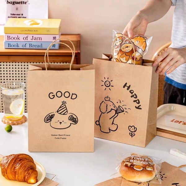 Custom printed kraft paper bags for restaurant takeaway and supermarket use