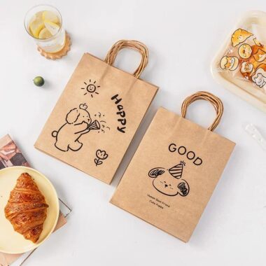 Custom printed kraft paper bags for restaurant takeaway and supermarket use