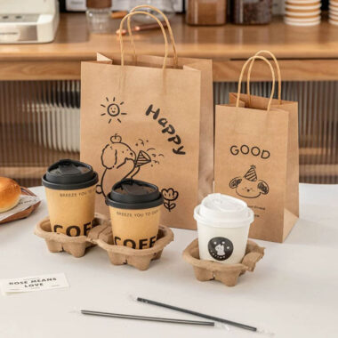 Custom printed kraft paper bags for restaurant takeaway and supermarket use