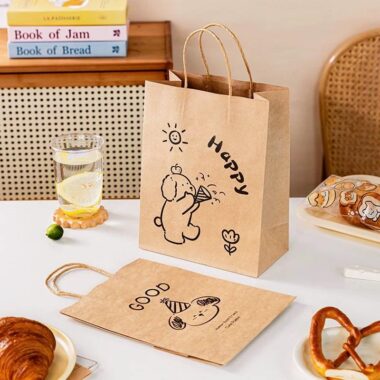 Custom printed kraft paper bags for restaurant takeaway and supermarket use