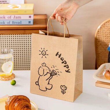 Custom printed kraft paper bags for restaurant takeaway and supermarket use