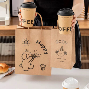 Custom printed kraft paper bags for restaurant takeaway and supermarket use
