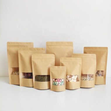 Reusable kraft paper pouches with window for dried food packaging