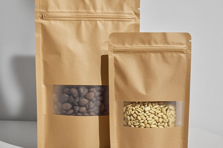 Reusable Kraft Paper Pouches with Window for Dried Foods (3) Reusable kraft paper pouches with window for dried food packaging