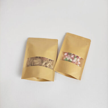 Reusable kraft paper pouches with window for dried food packaging