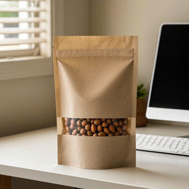 Reusable kraft paper pouches with window for dried food packaging
