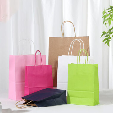 Simple solid color eco handle kraft paper bags
