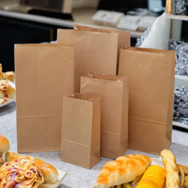 Eco square bottom brown kraft food paper bags for takeaway