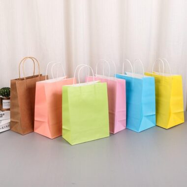 Color handle kraft paper bags for takeaway packaging