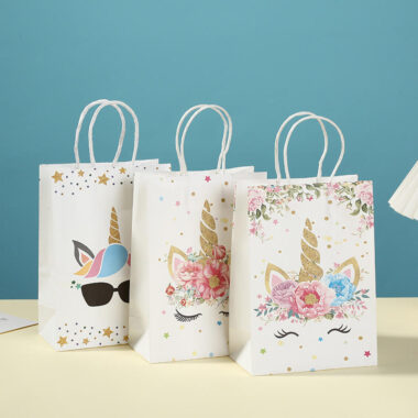 Cartoon unicorn kraft gift paper bags for kids birthday party