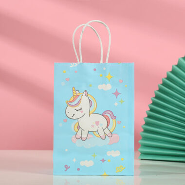 Cartoon unicorn kraft gift paper bags for kids birthday party