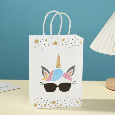 Cartoon unicorn kraft gift paper bags for kids birthday party