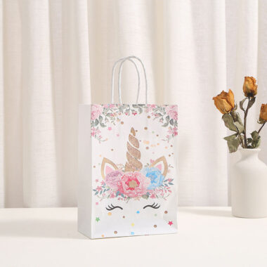Cartoon unicorn kraft gift paper bags for kids birthday party