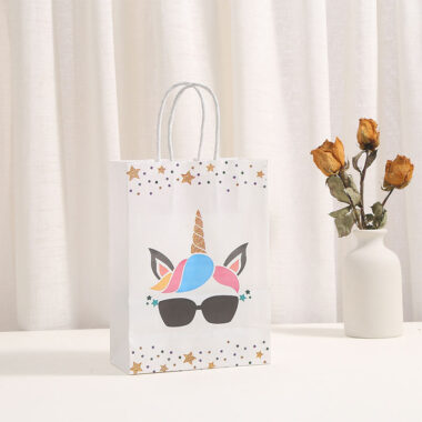 Cartoon unicorn kraft gift paper bags for kids birthday party