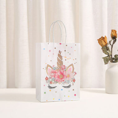 Cartoon unicorn kraft gift paper bags for kids birthday party