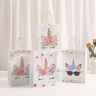Cartoon unicorn kraft gift paper bags for kids birthday party