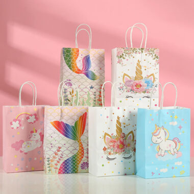 Cartoon unicorn kraft gift paper bags for kids birthday party