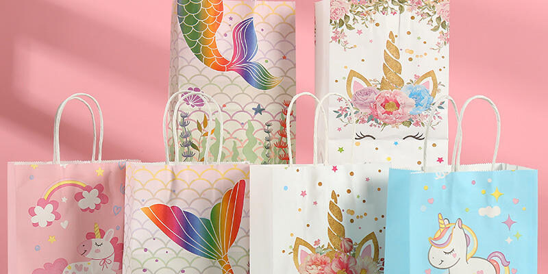 Cartoon unicorn kraft gift paper bags for kids birthday party