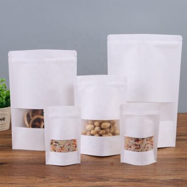High quality white kraft recyclable zipper paper pouches with window