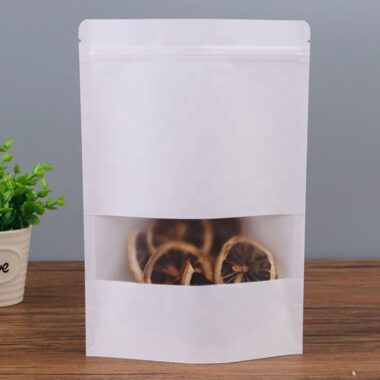 High quality white kraft recyclable zipper paper pouches with window