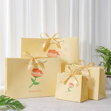 Fresh floral thick yellow gift paper bags