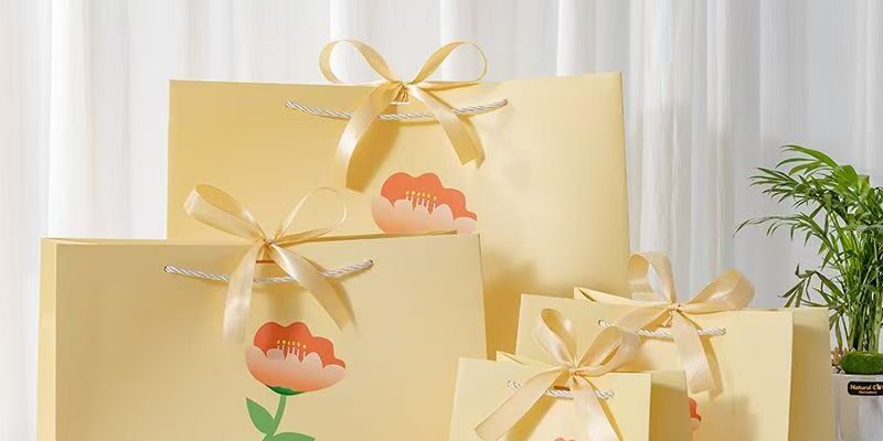 Fresh floral thick yellow gift paper bags