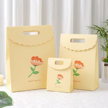 Fresh floral thick yellow gift paper bags