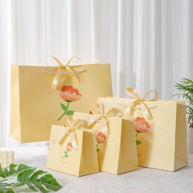 Fresh floral thick yellow gift paper bags