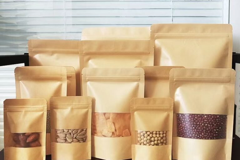 Zipper Kraft Paper Food Packaging Pouches with Window (1) Kraft paper food packaging pouches with zipper and window
