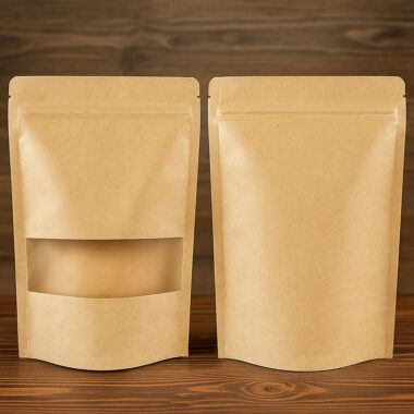 Kraft paper food packaging pouches with zipper and window
