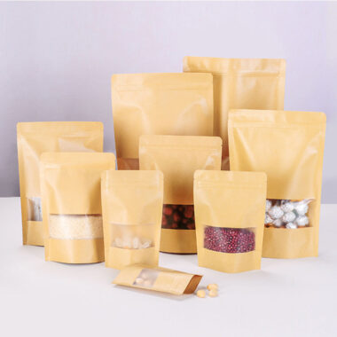 Kraft paper food packaging pouches with zipper and window